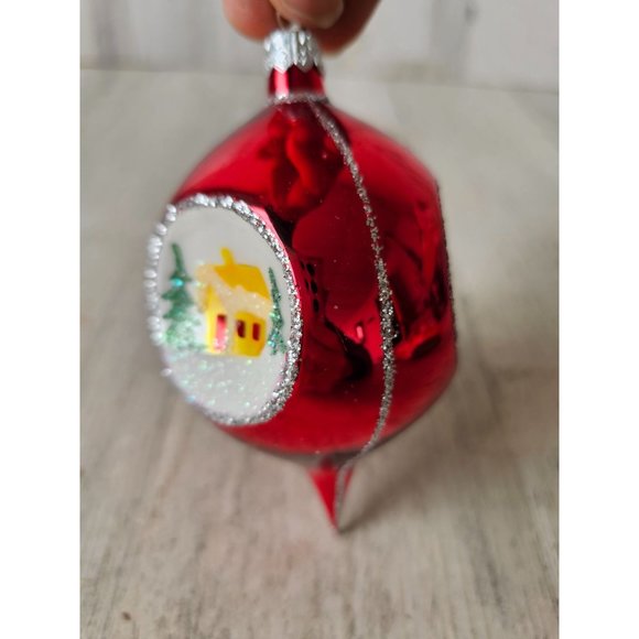 Radko country scene red indent reflector teardrop ornament vintage Xmas tree - Picture 2 of 8